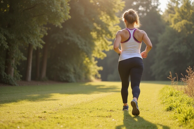 A person running or exercising outdoors, symbolizing physical fitness and weight management.