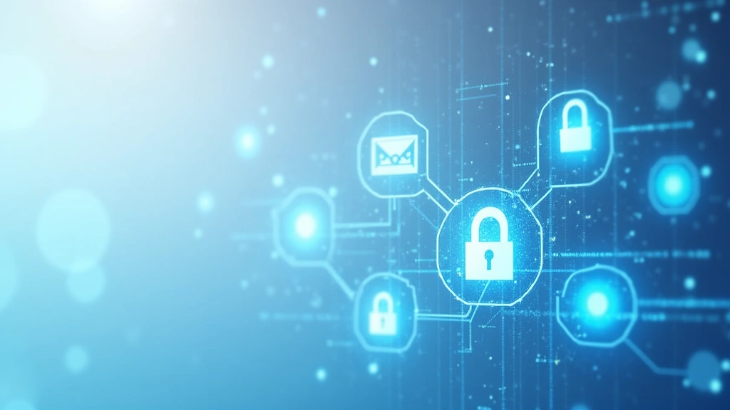Abstract illustration of data flow with icons representing website, email, and security