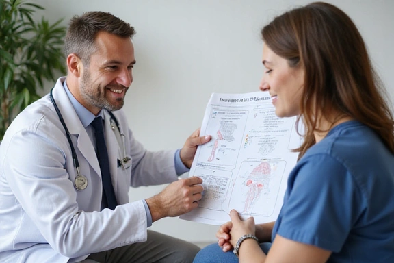 Doctor and patient discussing health chart, symbolizing chronic disease management